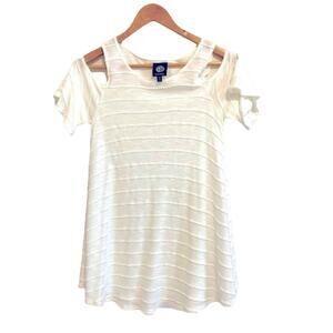 Bobeau Flutter Sleeve Cold Shoulder Top White XS